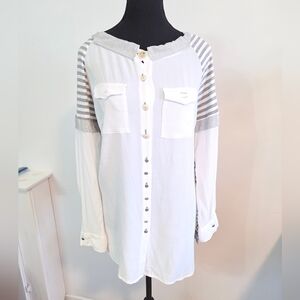 Elisa Cavaletti mixed media button down top Sz L